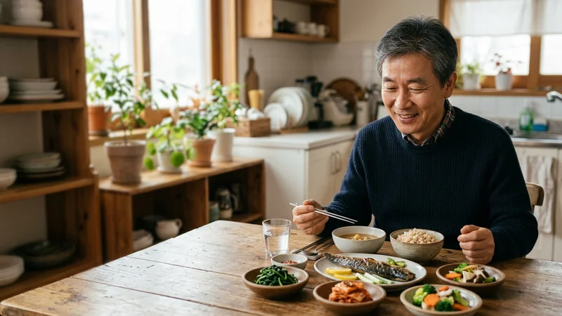 당화혈색소 관리를 위해 공원에서 규칙적으로 걷기 운동을 하는 40대 한국 여성