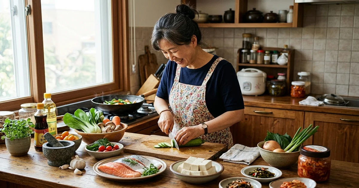 40~60대 한국 중년 여성이 공원에서 빠른 걷기 운동을 하는 모습