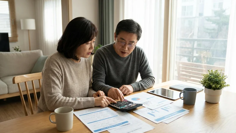 암보험 보장 범위와 암 분류별 진단비 구조를 확인하는 한국인 중년 부부