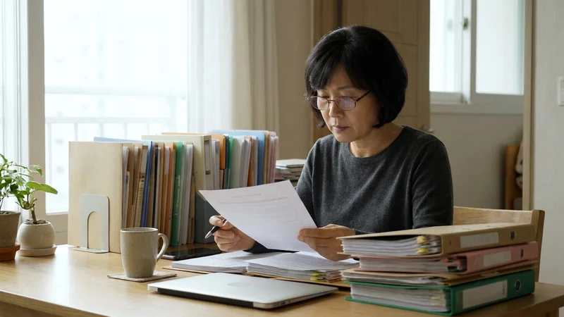 갑상선암 치료비 서류를 검토하는 한국 40-60대 - 산정특례 및 실손보험 안내