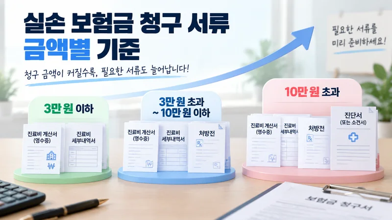 보험금 청구 서류와 체크리스트를 중심으로 실비 보험금 청구에 필요한 필수 구비서류를 안내하는 깔끔한 의료·보험 테마 이미지