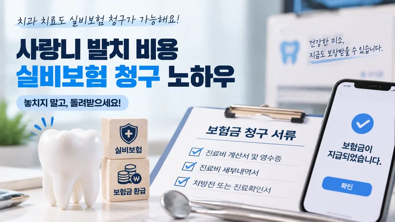 사랑니 발치 비용의 실비보험 청구 방법과 필요한 서류, 보험금 환급 절차를 보여주는 이미지