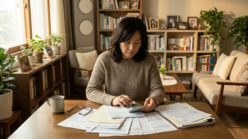 추나요법 건강보험 비용 및 실손보험 청구 서류를 검토하는 40대 환자