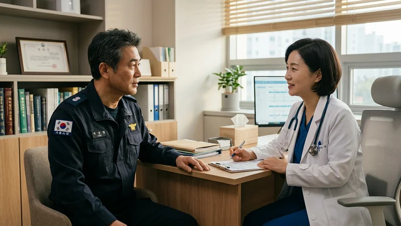 소속 부서에서 긴급의료비를 접수하고 진료비 영수증을 확인하는 소방관의 모습