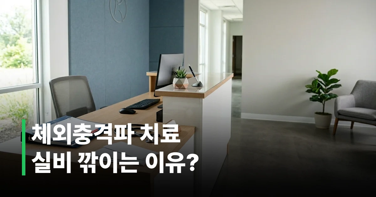 체외충격파 실손보험 적용 제한 안내 문서와 진료 기구들이 놓여 있는 정형외과 접수대 썸네일 이미지