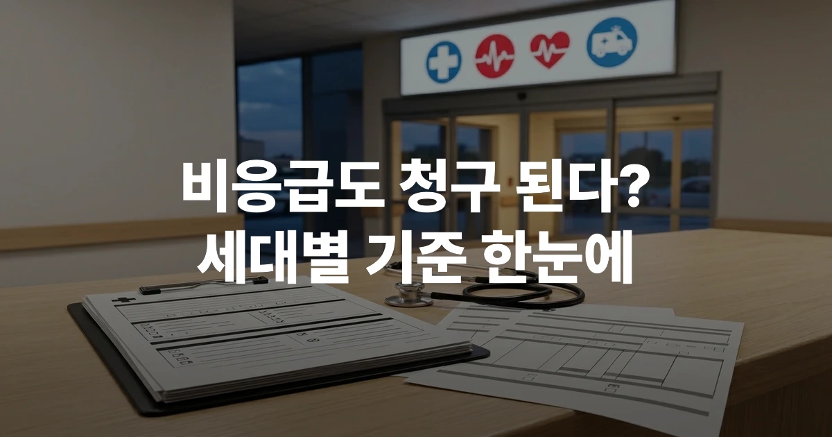 응급실 입구와 의료보험 청구 서류가 함께 놓인 모습