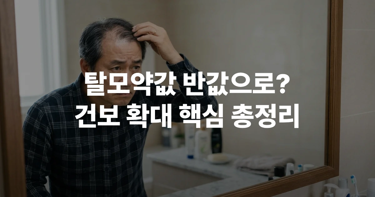 거울을 보며 머리숱을 고민하는 40대 중년 남성