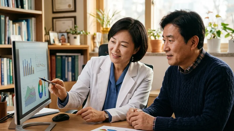 건강검진 프로그램 안내와 기저질환 복용 약물 지침을 확인하는 모습