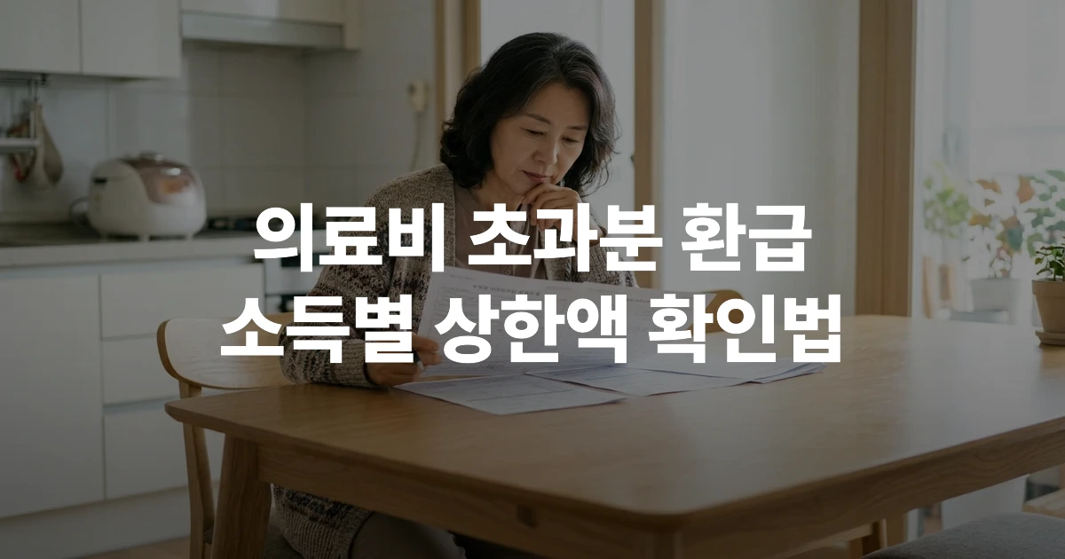 소득분위별 건강보험 본인부담상한제 환급 서류를 확인하는 중장년 여성