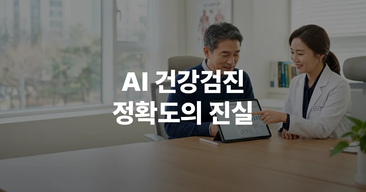 50대 한국인 남성이 진료실에서 전문의와 함께 태블릿 PC로 건강검진 판독 보고서를 검토하며 상담을 받고 있는 모습
