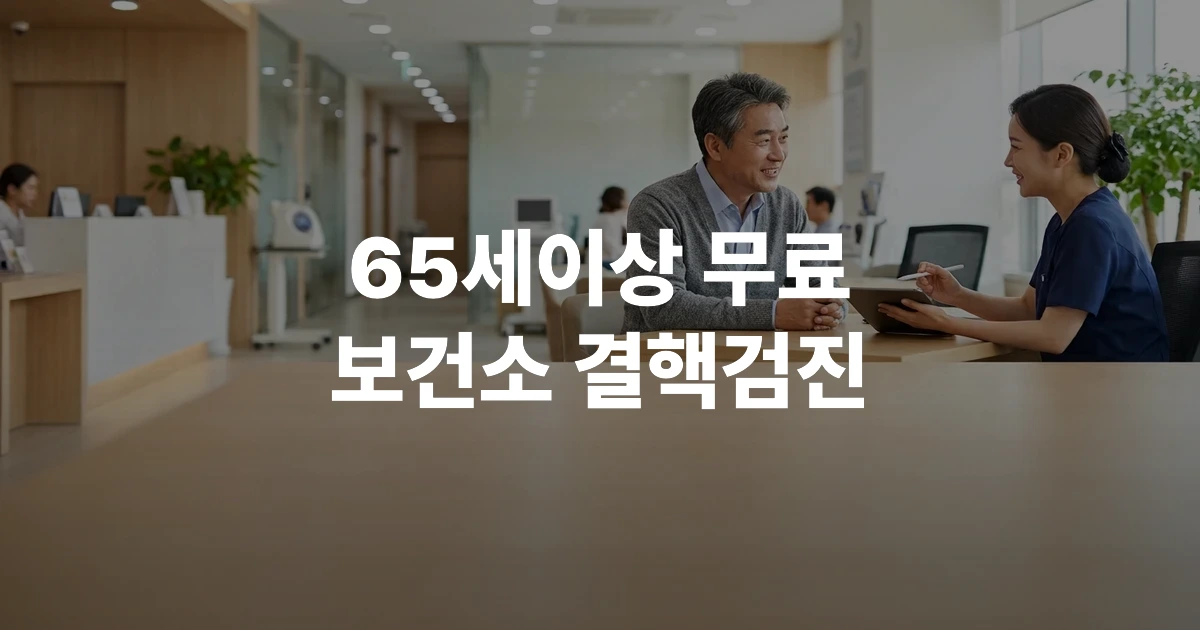 보건소에서 웃으며 검진 안내를 받고 있는 60대 한국인 어르신