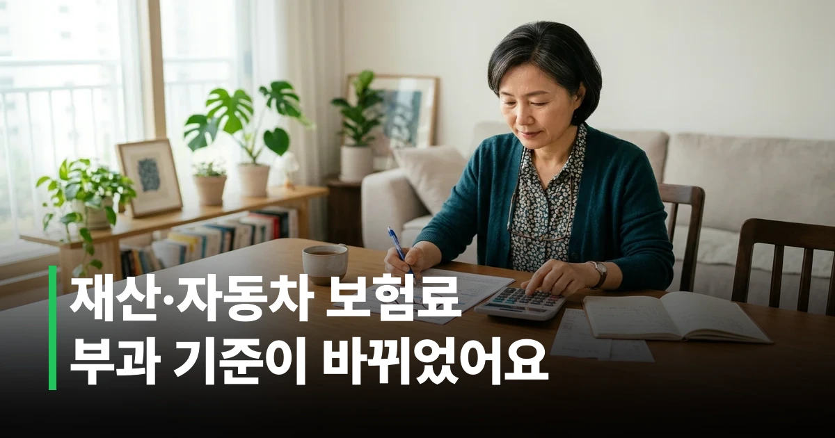 건강보험료 고지서와 계산기를 확인하는 중장년 한국인