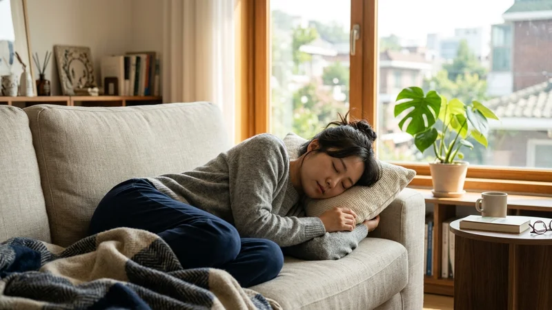 조용한 공간에서 휴식을 취하며 회복하는 모습을 표현한 이미지