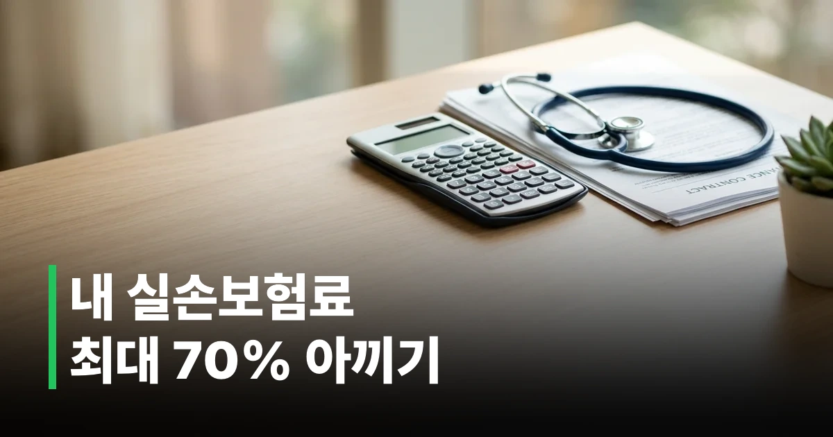 실손보험 비교 분석을 위해 책상 위에 놓인 청진기, 계산기, 그리고 깔끔한 보험 계약 서류