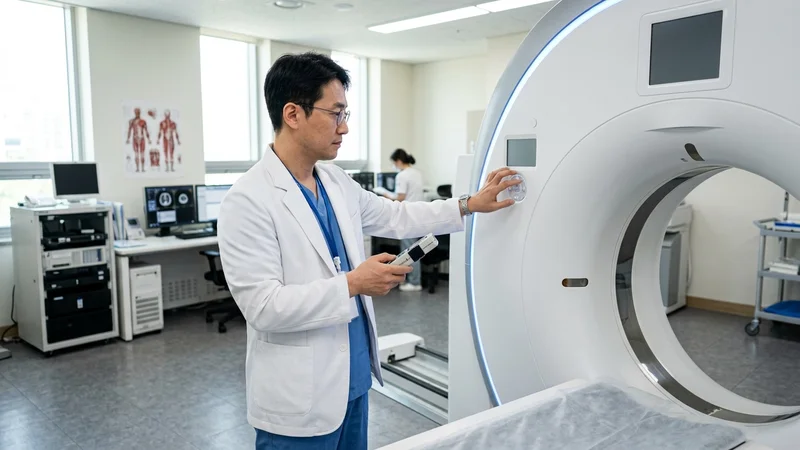 병원 검사실에 설치된 최첨단 흉부 CT 촬영 장비