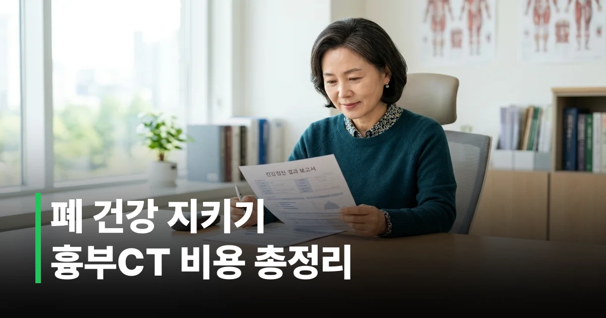 병원 진료실에서 건강 검진 결과지를 확인하는 50대 한국인 여성