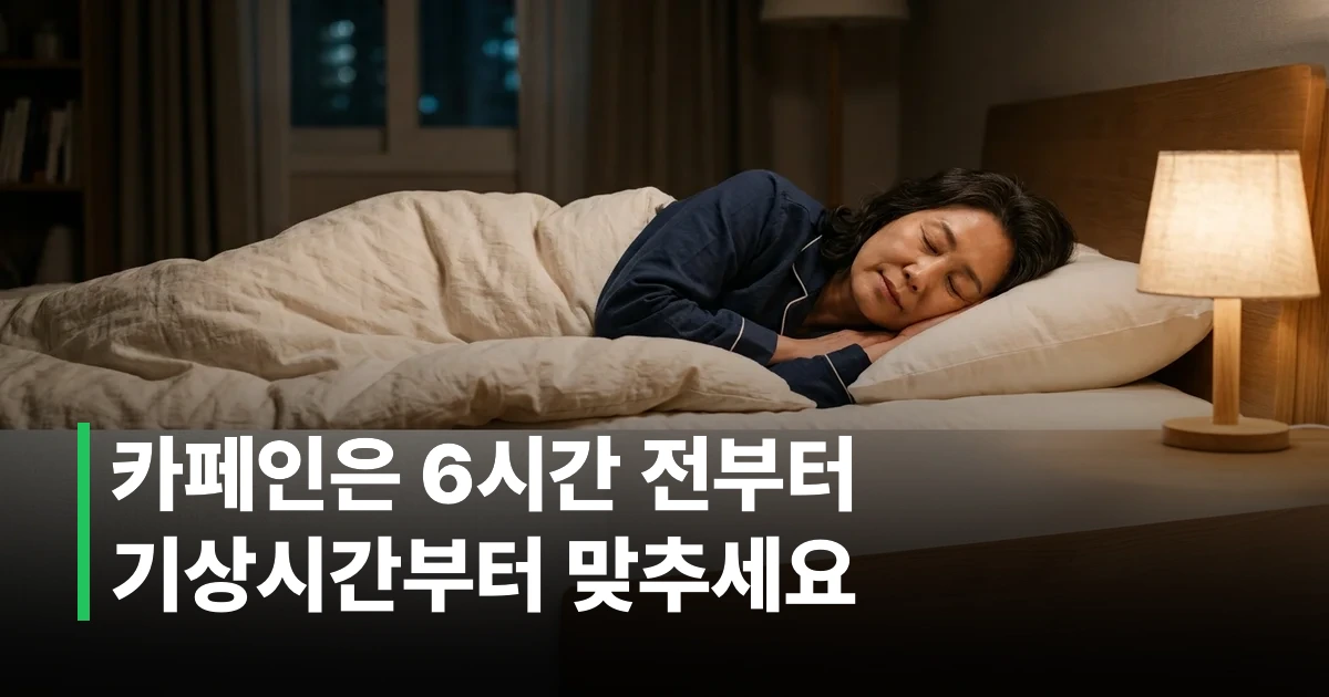 침실에서 편안하게 잠들 준비를 하는 한국인 중장년 남성