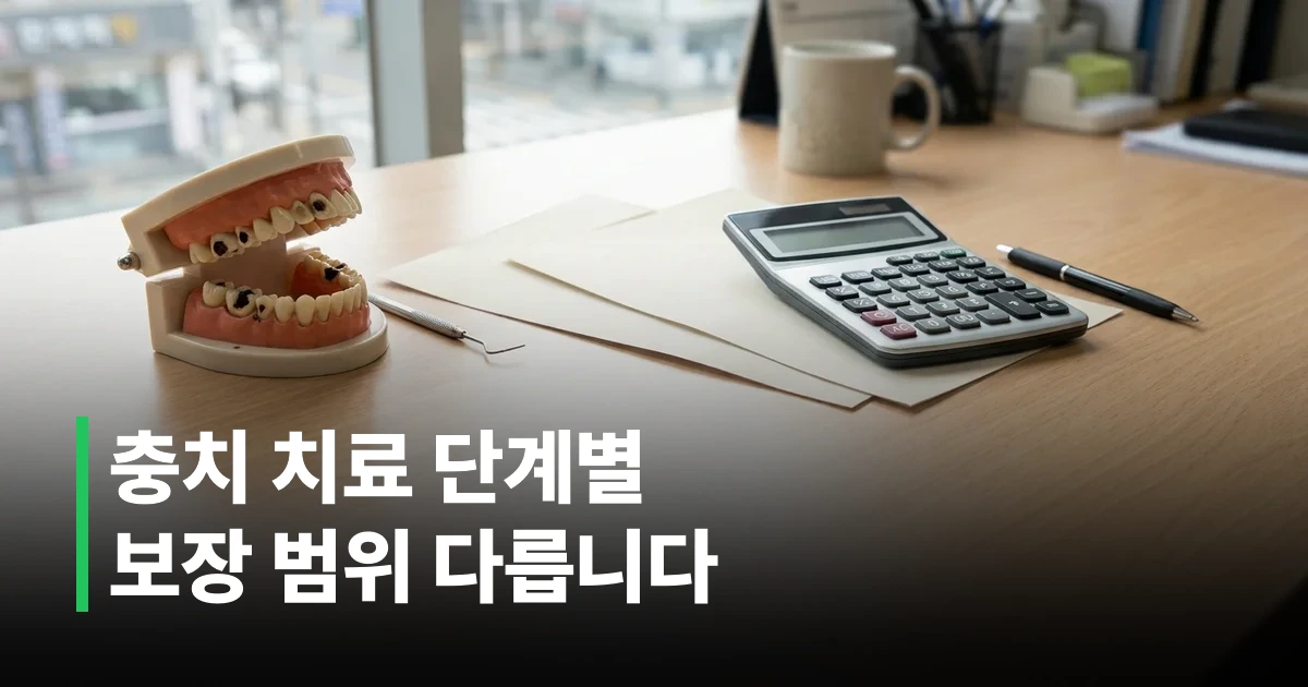 치과 진료실에서 충치 치료 도구와 치아 모형이 놓인 모습