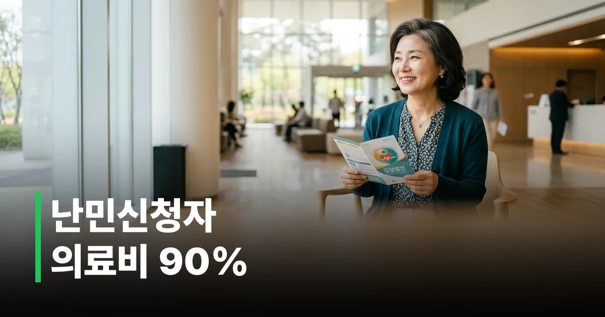 공공병원 원무과 창구에서 직원이 난민 신청자 의료비 지원 제도를 설명하는 모습