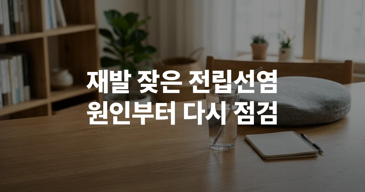 전립선 건강을 상징하는 물컵과 스트레칭 매트가 놓인 깨끗한 방 인테리어