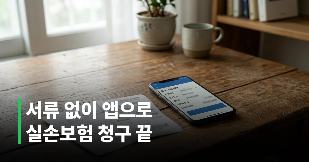스마트폰 화면에 실손보험 청구 앱 화면과 진료비 영수증이 놓여 있는 모습