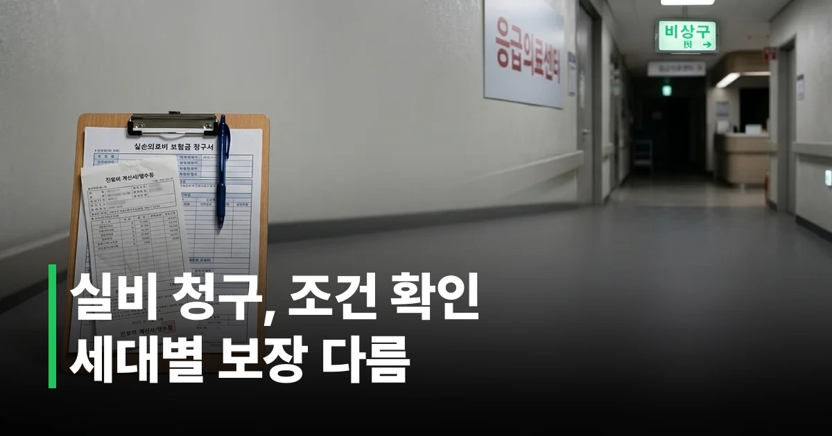 응급실 표지판과 진료비 영수증, 보험 서류가 놓인 정물 사진
