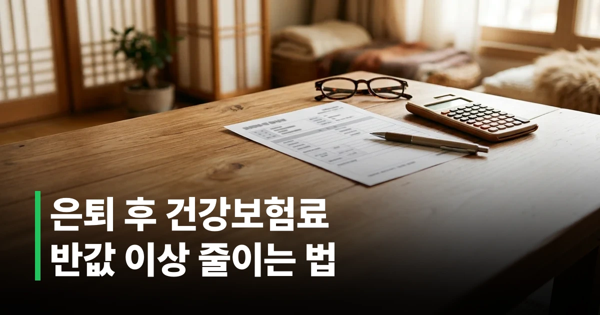 건강보험료 고지서와 계산기 및 안경이 놓여있는 책상 모습