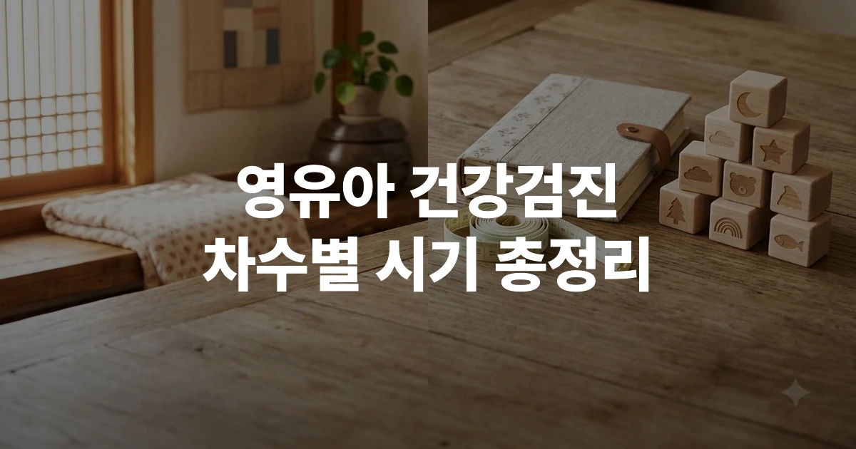영유아 건강검진 수첩과 줄자, 아기용 블록이 놓인 따뜻한 사물 사진
