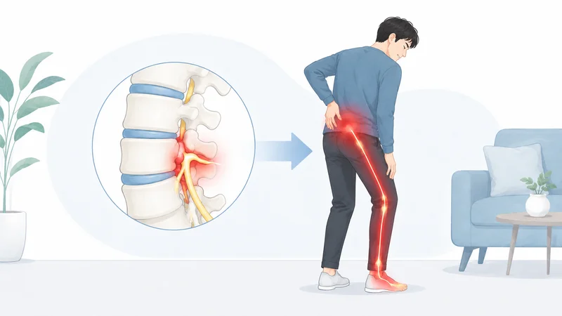 의사가 진료실 검진 테이블에서 환자의 허리를 진찰하고 있다.