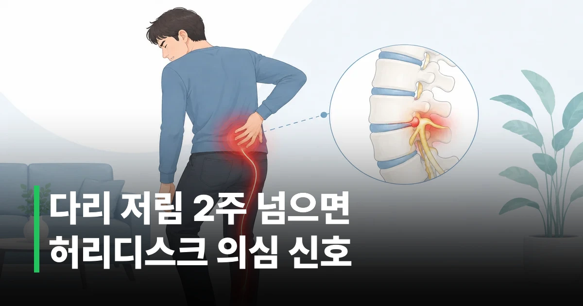 허리디스크 초기증상과 다리로 뻗치는 방사통을 표현한 일러스트