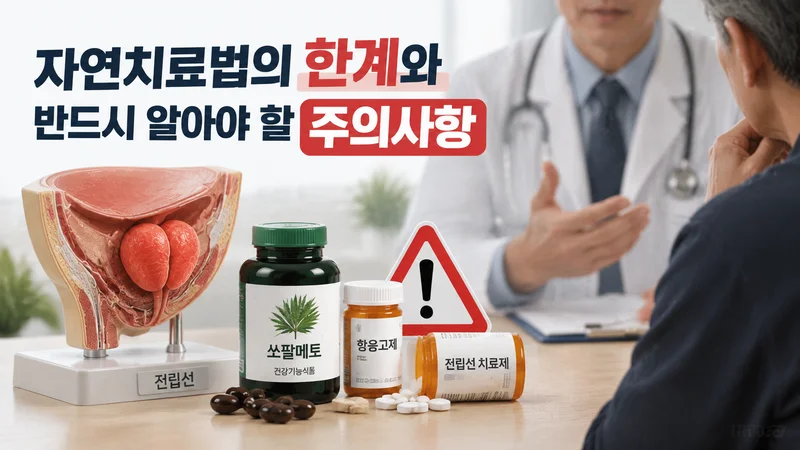 전립선비대증 증상 발생 시 자연치료보다 비뇨의학과 진료가 필요함을 보여주는 병원 방문 안내 이미지