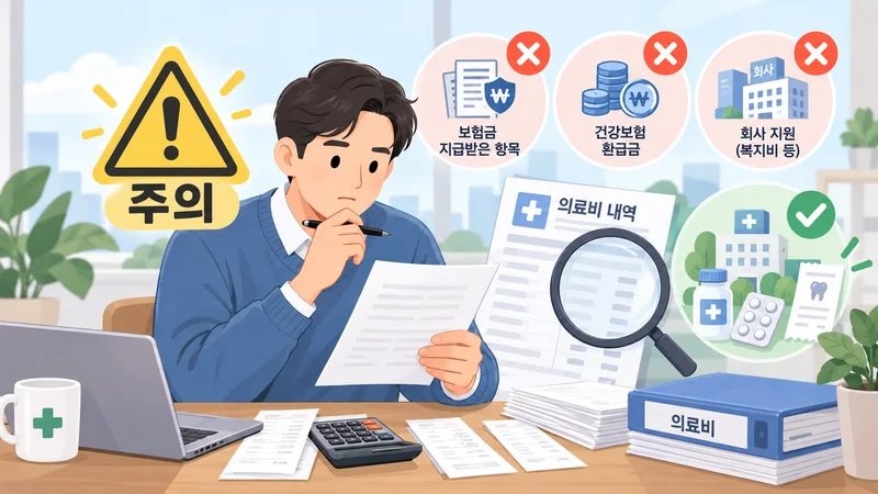 실손보험금과 건강보험 환급금 등 의료비 과다공제 제외 항목을 확인하는 모습