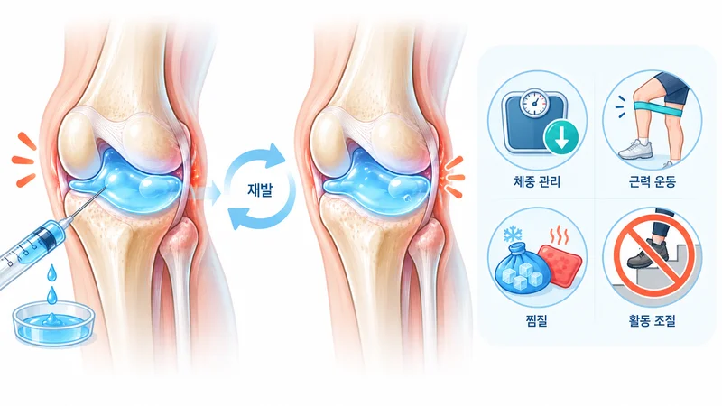 무릎 관절천자 후 관절액이 다시 차는 재발 과정과 체중 관리, 근력 운동, 찜질 등 관리법