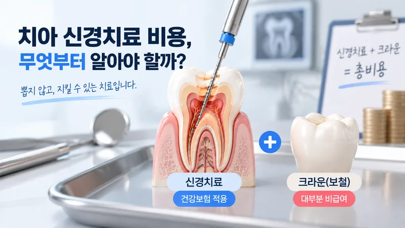 건강보험 적용과 비급여 항목의 차이를 나타내는 급여와 비급여 표시가 있는 치아 및 보험 서류 이미지