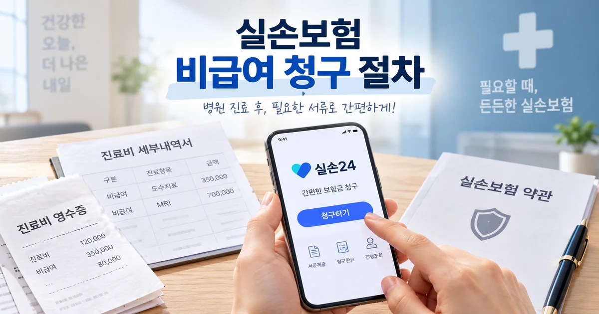 진료비 세부내역서와 비급여 항목 안내문이 놓인 현대식 한국 병원 상담 데스크