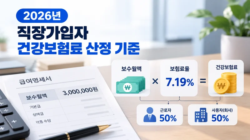 근로자와 사용자가 보수월액을 기준으로 건강보험료를 절반씩 부담하는 모습