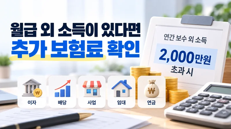 직장가입자가 급여 외 이자·배당·사업·임대 소득과 연간 2,000만 원 기준을 확인하는 모습
