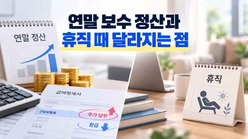 직장인이 급여명세서에서 건강보험료와 정산 내역을 확인하는 모습