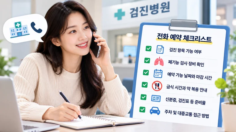 검진 예약 전 검사 항목과 금식 지침을 확인하며 검진표를 살펴보는 사람